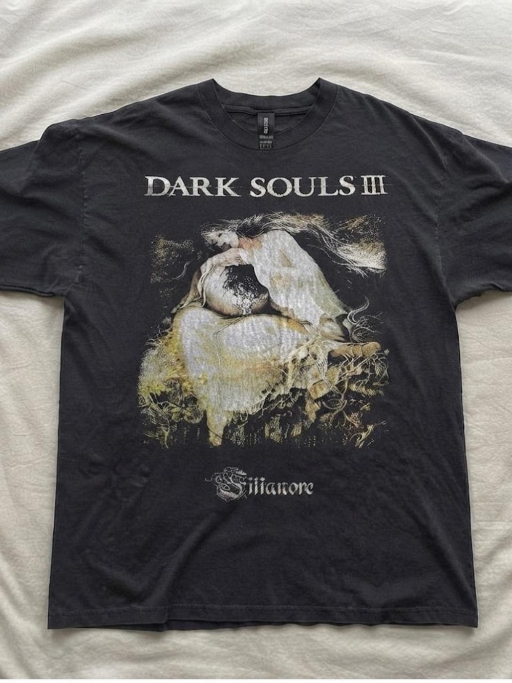 Gildan Black Dark Souls III Graphic Tee with White and Gold Artwork